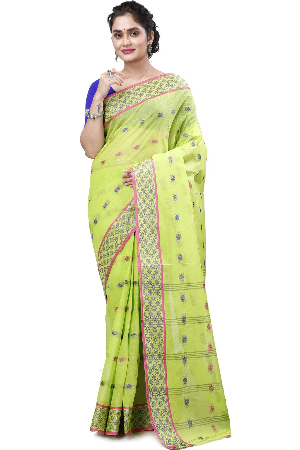 Olive Green Pure Cotton Reese Tant Saree (970)